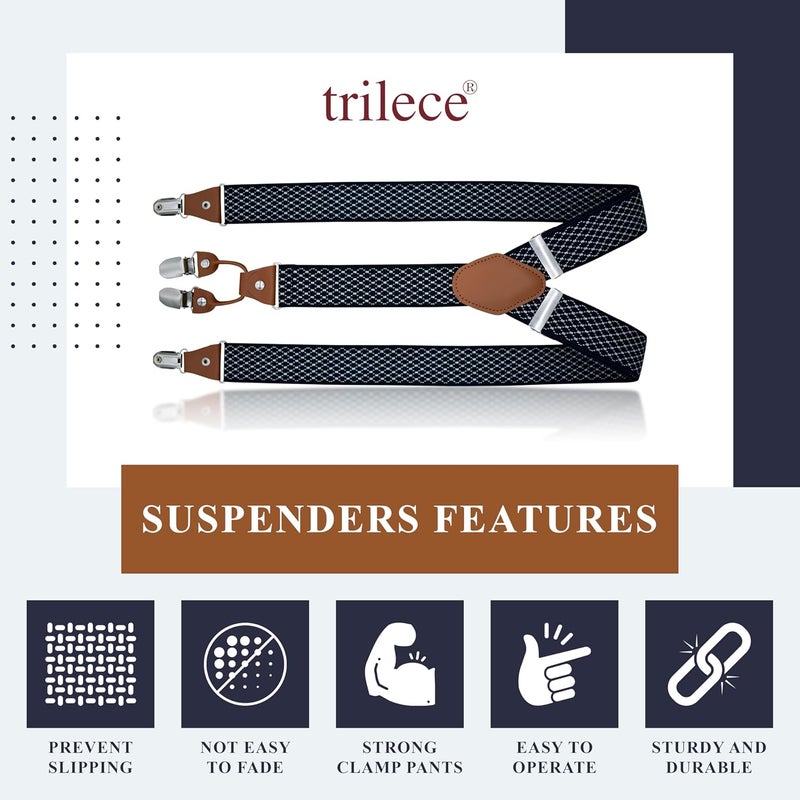 Trilece Mens Suspenders Solid Straight Clip Adjustable Y Back Costume Wedding Prom Tuxedo Dress Suspenders - Image 3